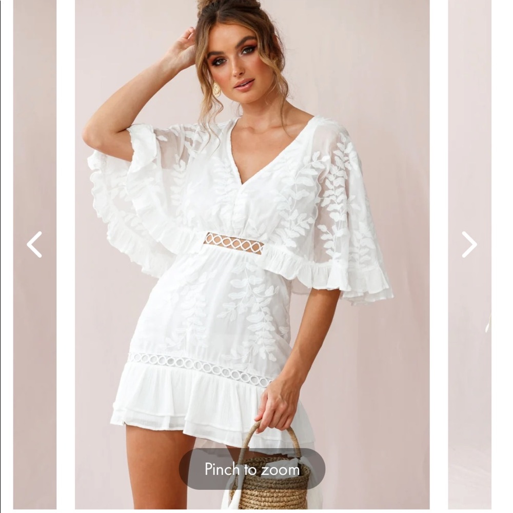 Selfie Leslie Caspar Leaf Embroidered White Dress